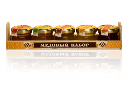Подарочный набор с мёдом 5х40 грамм Ларец