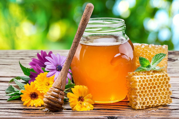 донниковый мед с сотами и цветами